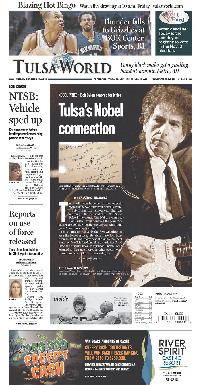 tulsa world magazine Bob Dylan front cover