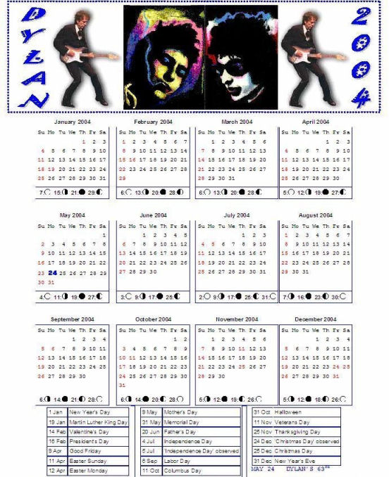 bob dylan 2004 calendar