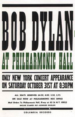 Philharmonic Hall, October 31, 1964 The Halloween Concert Bob Dylan reproduction of the poster