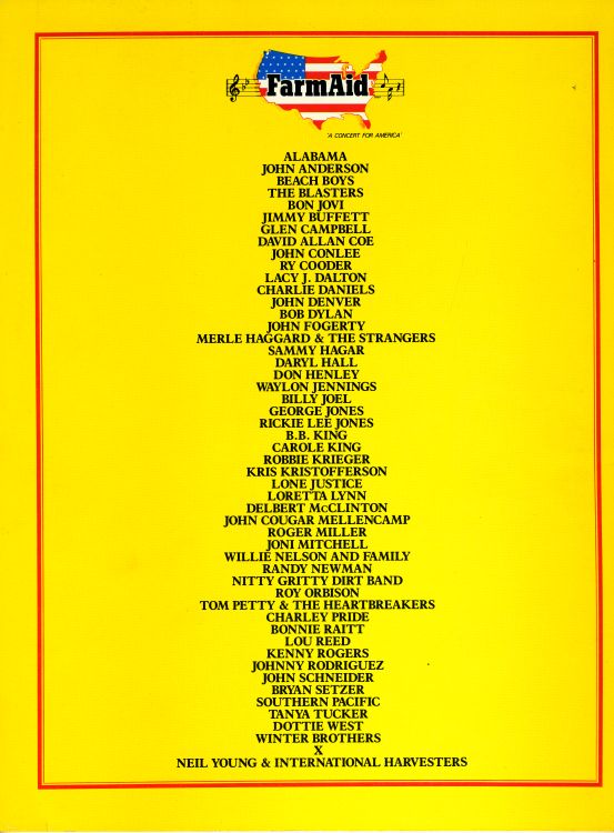 Bob Dylan Farm Aid 1985 Concert Programme
