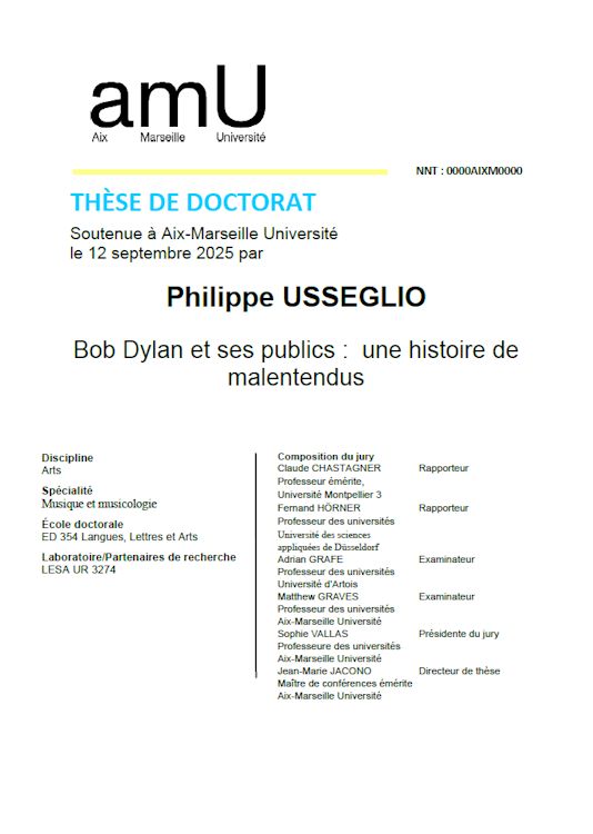 bob dylan et ses publics thesis in French