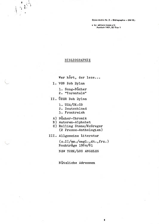dylan archiv nr 2 treves bob dylan book in German