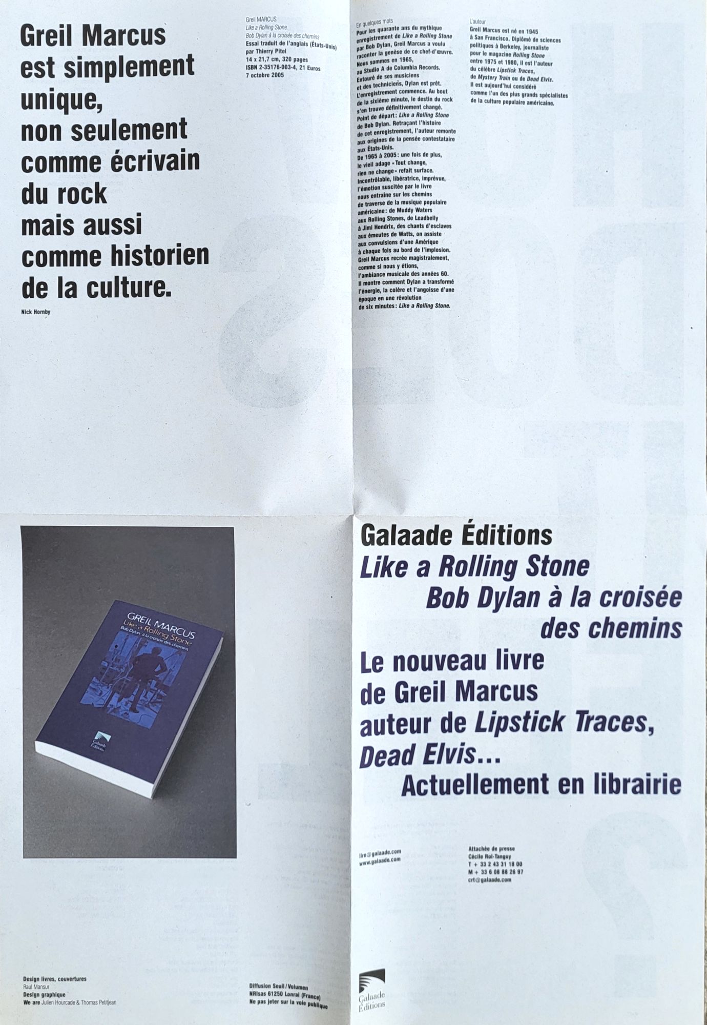 bob dylan à la croisée des chemins marcus book in French 2005