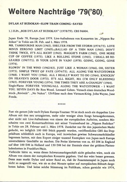weitere nachträge '79 bob dylan book in German