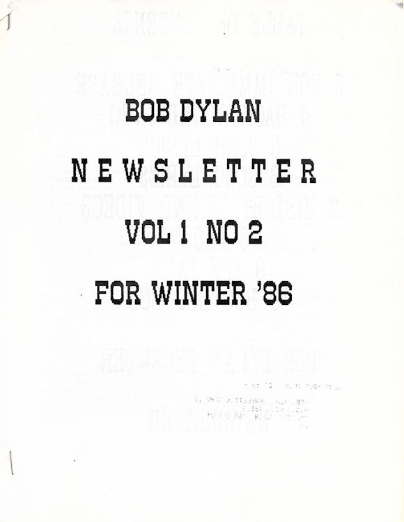 bob Dylan newsletter Volume 1, N°2 Fanzine