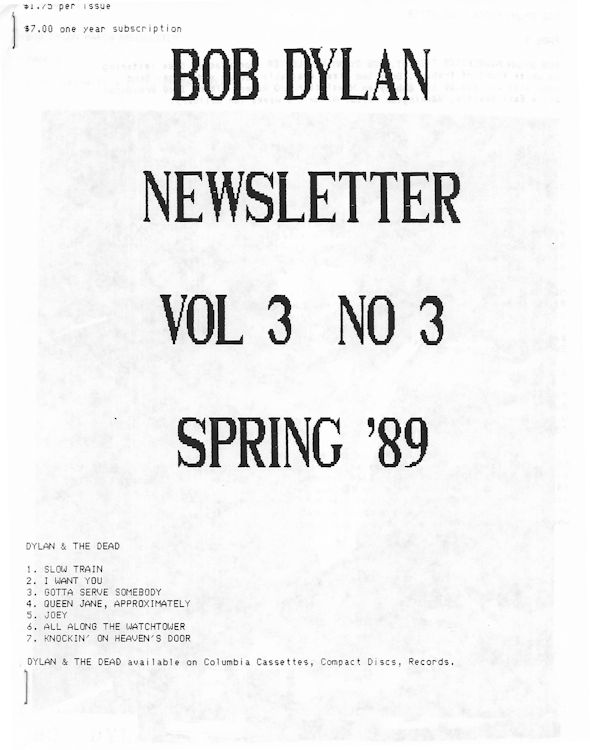bob Dylan newsletter Volume 3, N°3 Fanzine