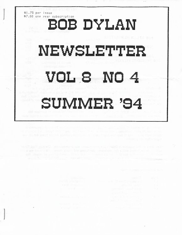 bob Dylan newsletter Volume 8, N°4 Fanzine