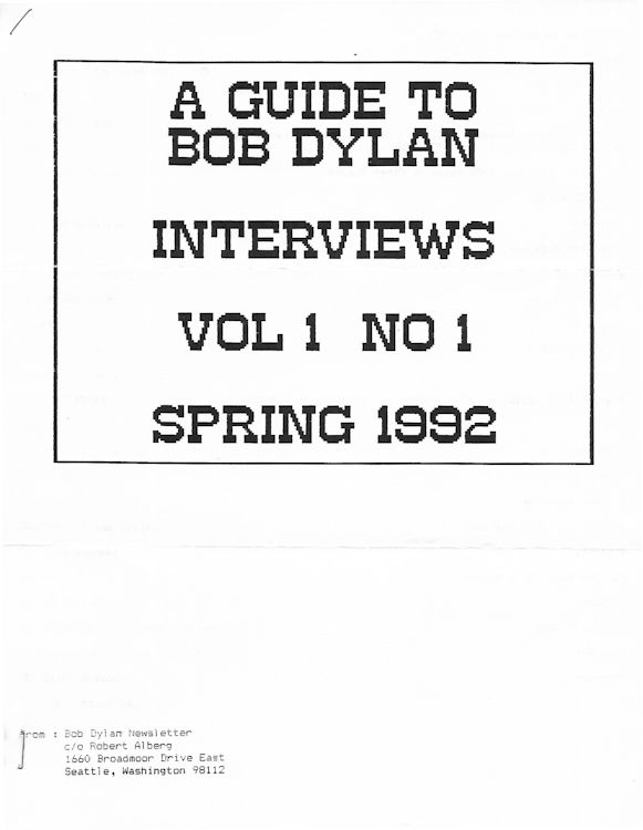 bob Dylan interviews spring 92 Fanzine