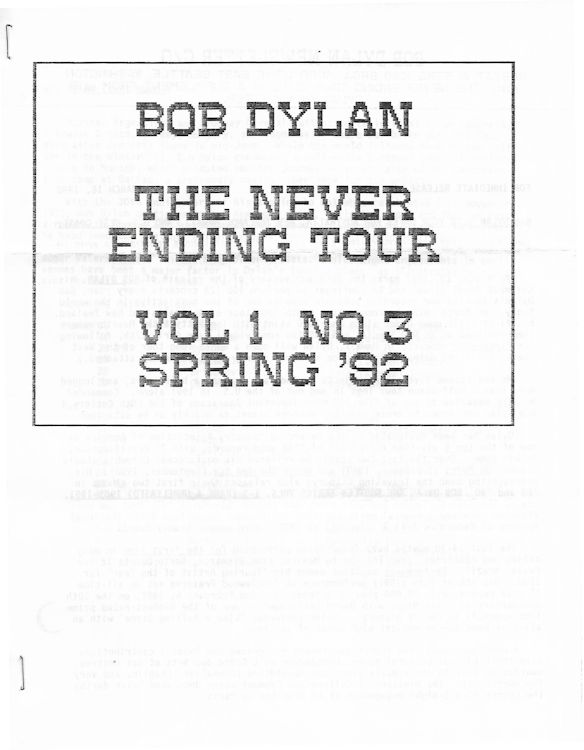 bob Dylan never ending tour spring 92 Fanzine
