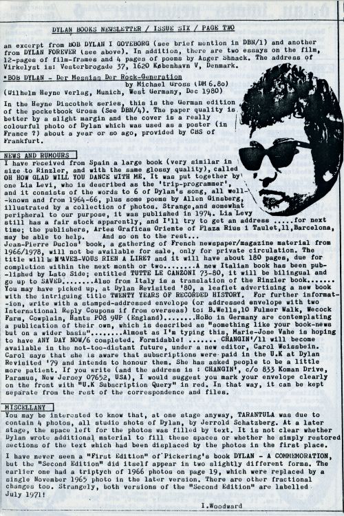 Dylan books newsletter Fanzine