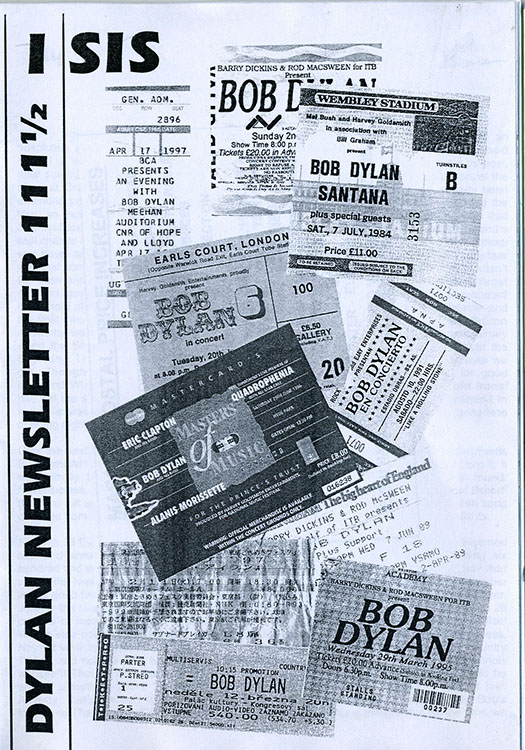 isis newsletter #111 1/2  bob Dylan Fanzine