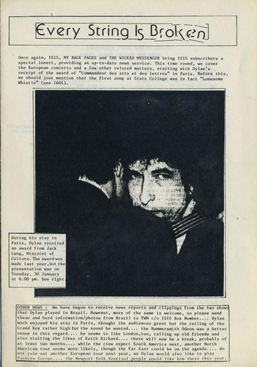 bob Dylan Isis insert issue 29
