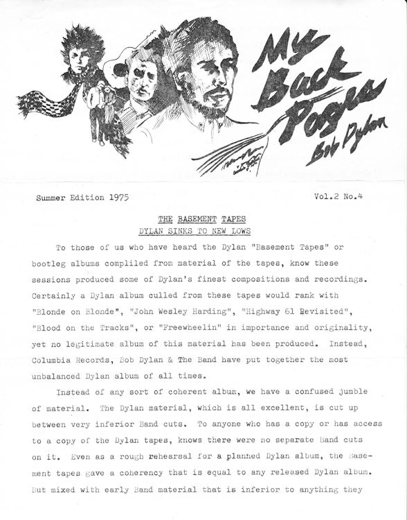 my back pages volume 2 #4 Bob Dylan fanzine