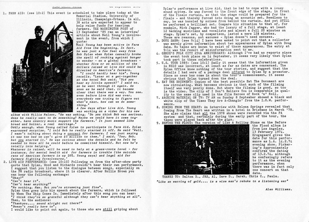 News Sheet #11 bob Dylan Fanzine