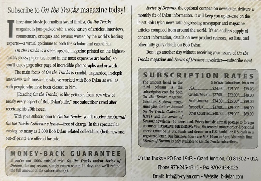on the tracks postcard bob Dylan Fanzine