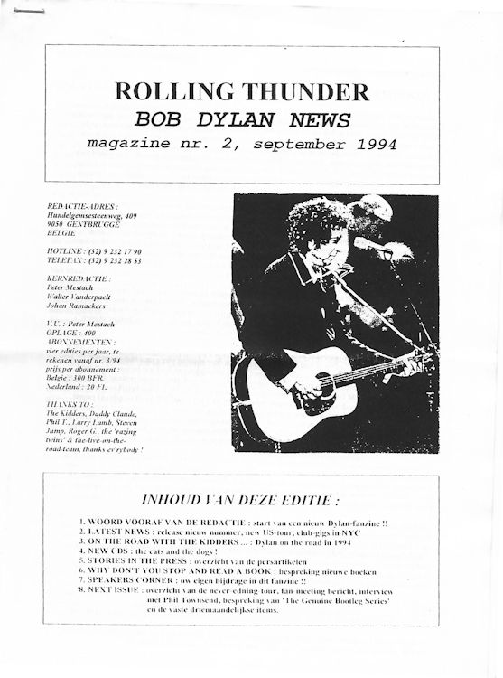 rolling thunder belgium #2 bob Dylan Fanzine
