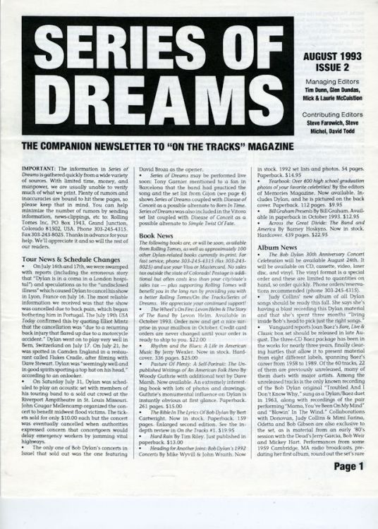 series of dreams #2 bob Dylan newsletter