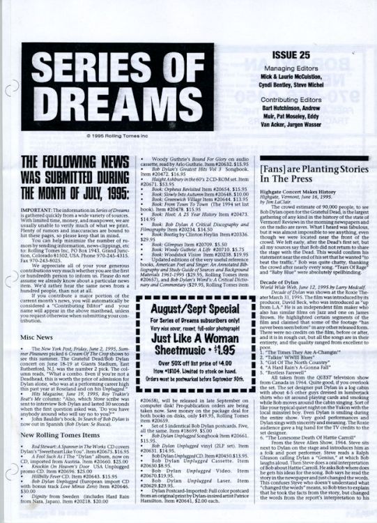 series of dreams #25 bob Dylan newsletter