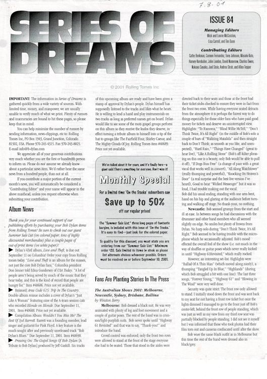 series of dreams #84 bob Dylan newsletter