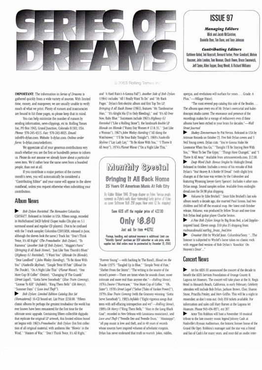 series of dreams #97 bob Dylan newsletter