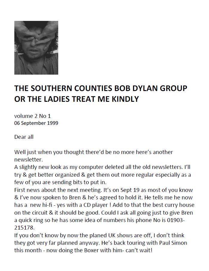 SOUTH COAST BOB DYLAN GROUP Volume 2 #1