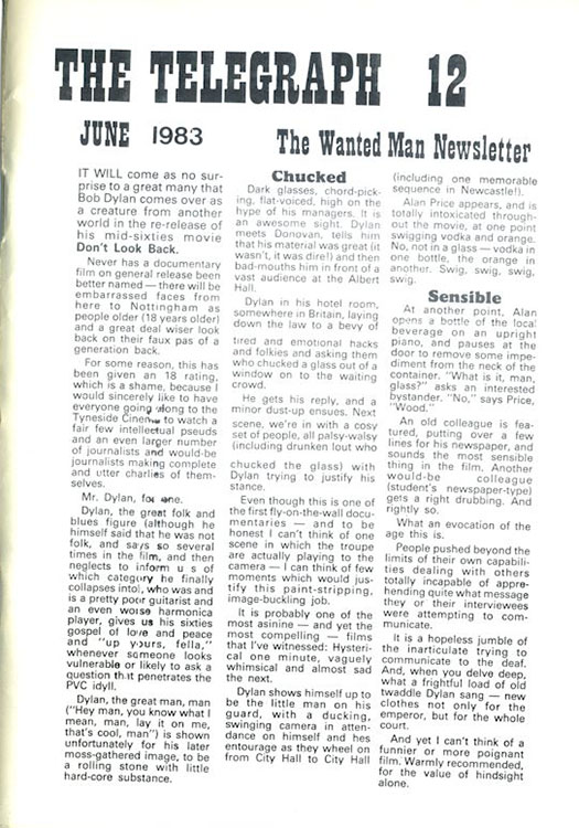 the telegraph #12 bob Dylan Fanzine