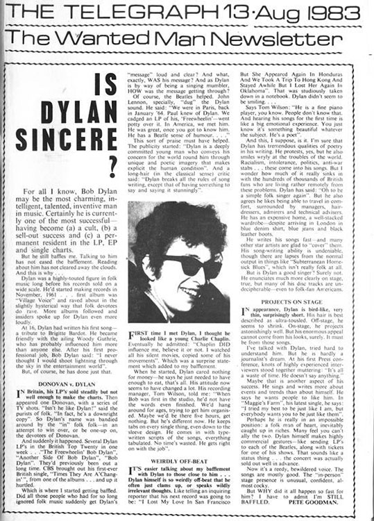 the telegraph #13 bob Dylan Fanzine