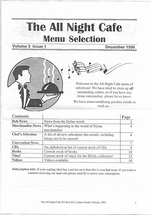 Bob Dylan fanzine The All Night Café vol 3 issue 1