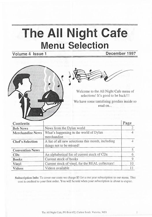 Bob Dylan fanzine The All Night Café vol 4 issue 1