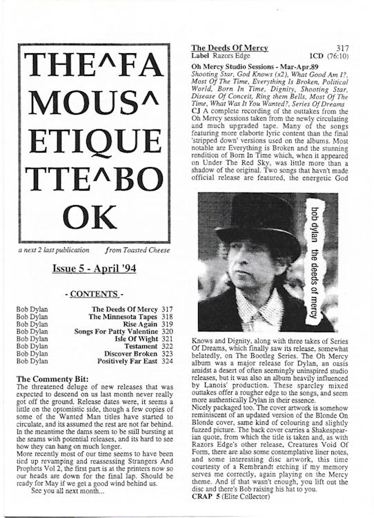 famous etiquette book bob <br>#05 Dylan Fanzine