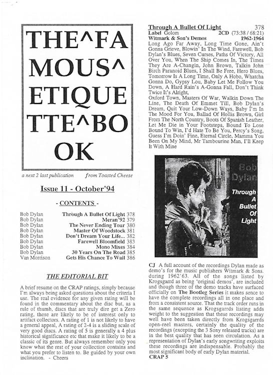 famous etiquette book bob <br>#11 Dylan Fanzine