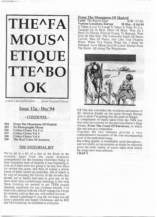 famous etiquette book <br>#12a bob Dylan Fanzine