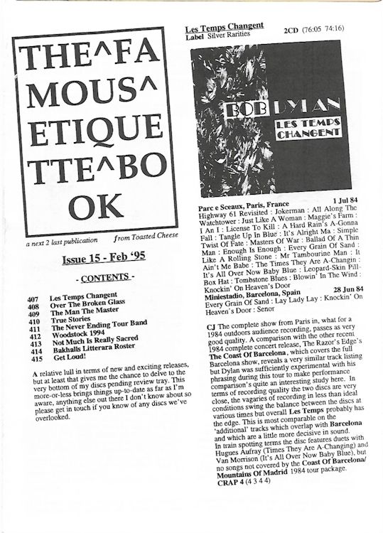 famous etiquette book <br>#15 bob Dylan Fanzine