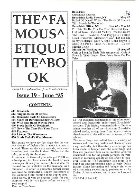 famous etiquette book <br>#19 bob Dylan Fanzine