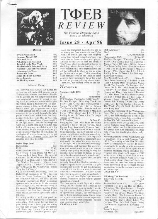 famous etiquette book <br>#28 bob Dylan Fanzine