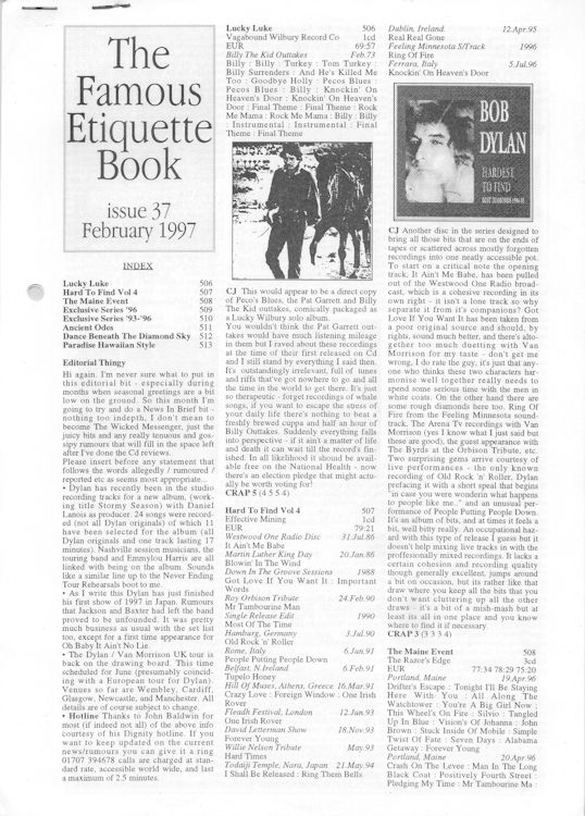 famous etiquette book <br>#37 bob Dylan Fanzine