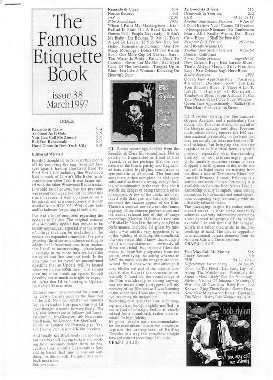 famous etiquette book bob <br>#38 Dylan Fanzine