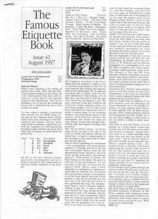 famous etiquette book bob <br>#41 Dylan Fanzine
