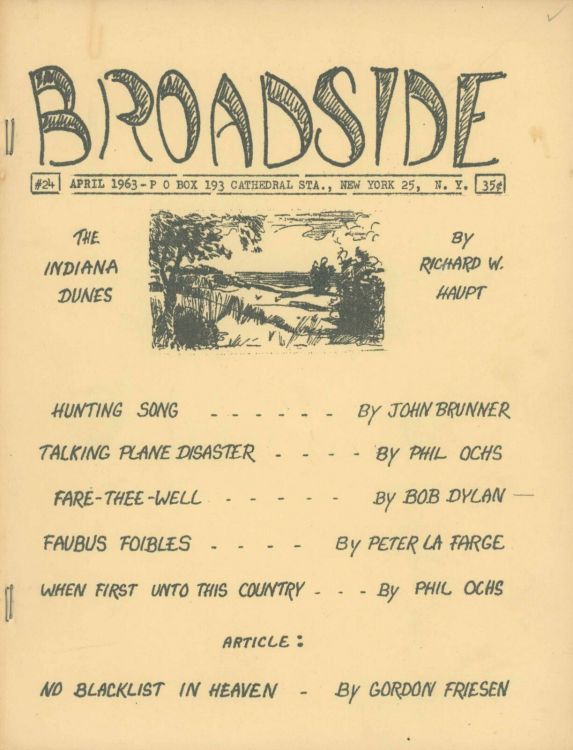 broadside magazine 24 Bob Dylan front cover