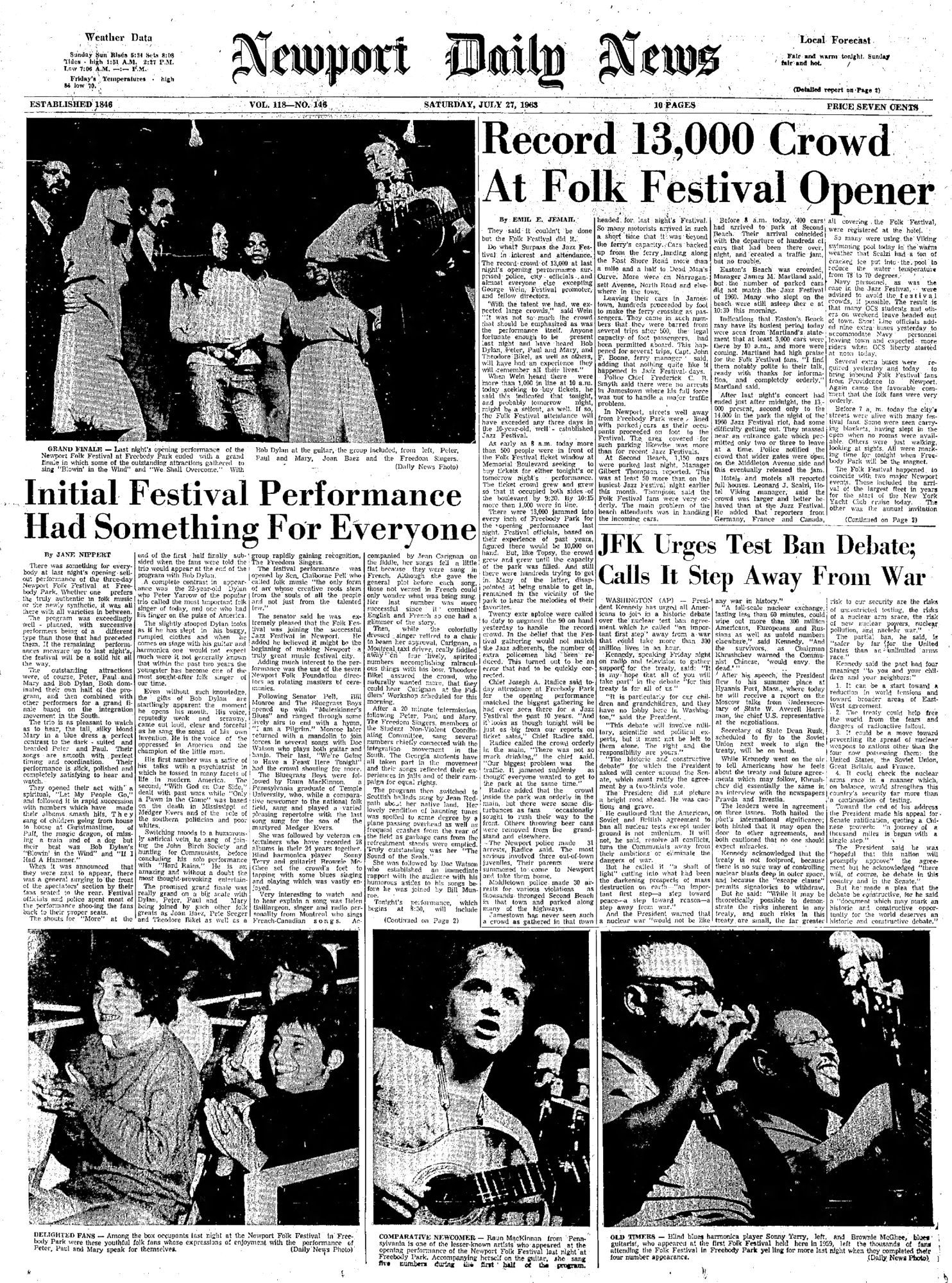 newport daily news Bob Dylan front cover