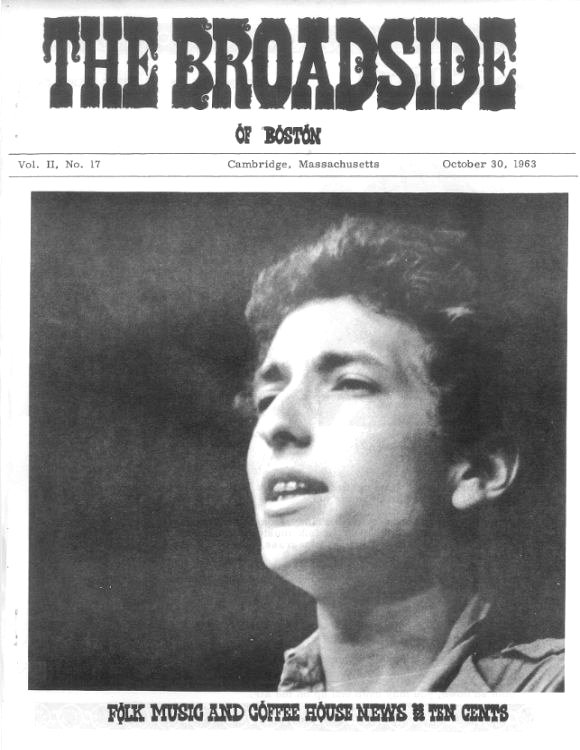 broadside of boston 30 october 1963 magazine Bob Dylan front cover