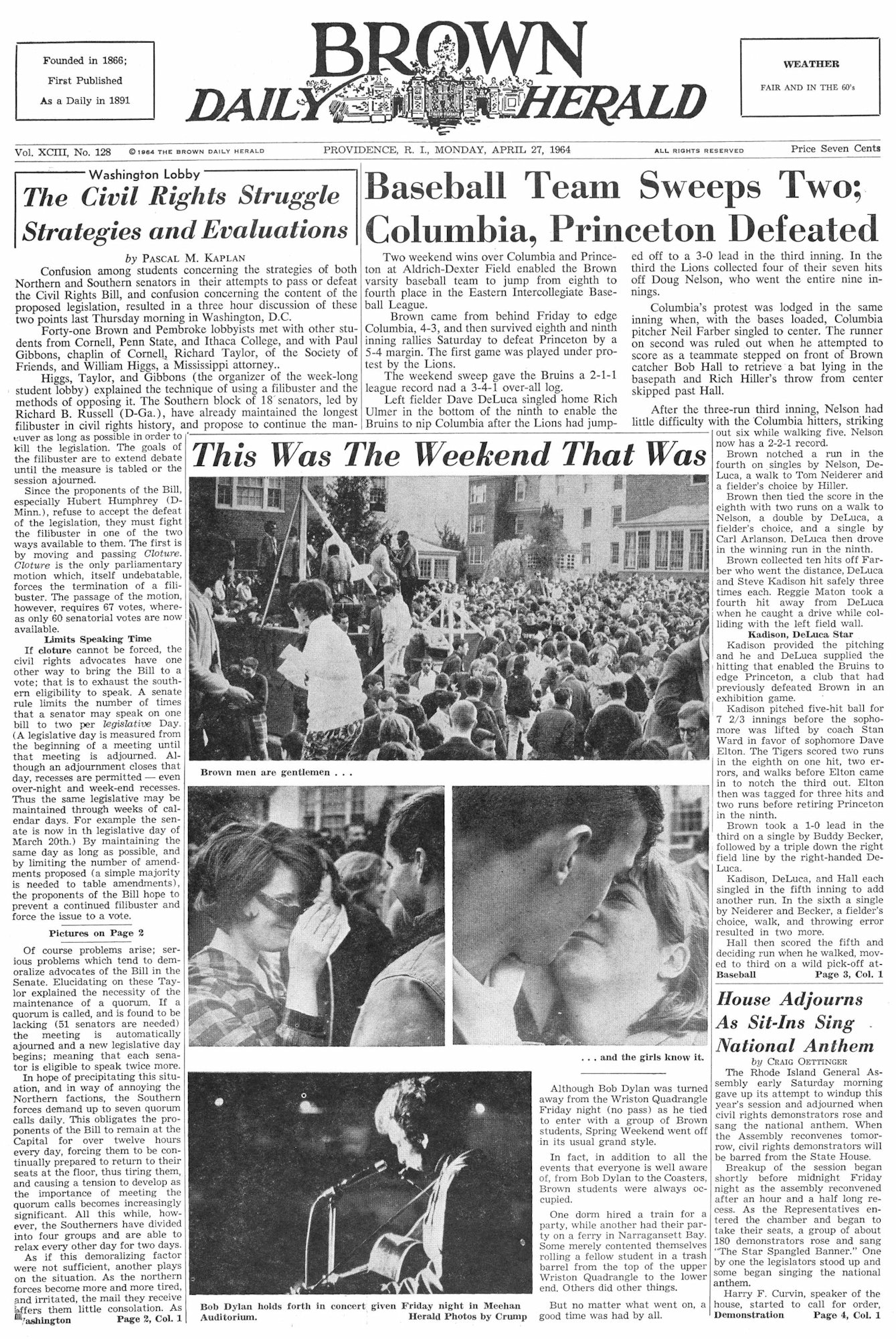 brown daily herald 1964 Bob Dylan front cover
