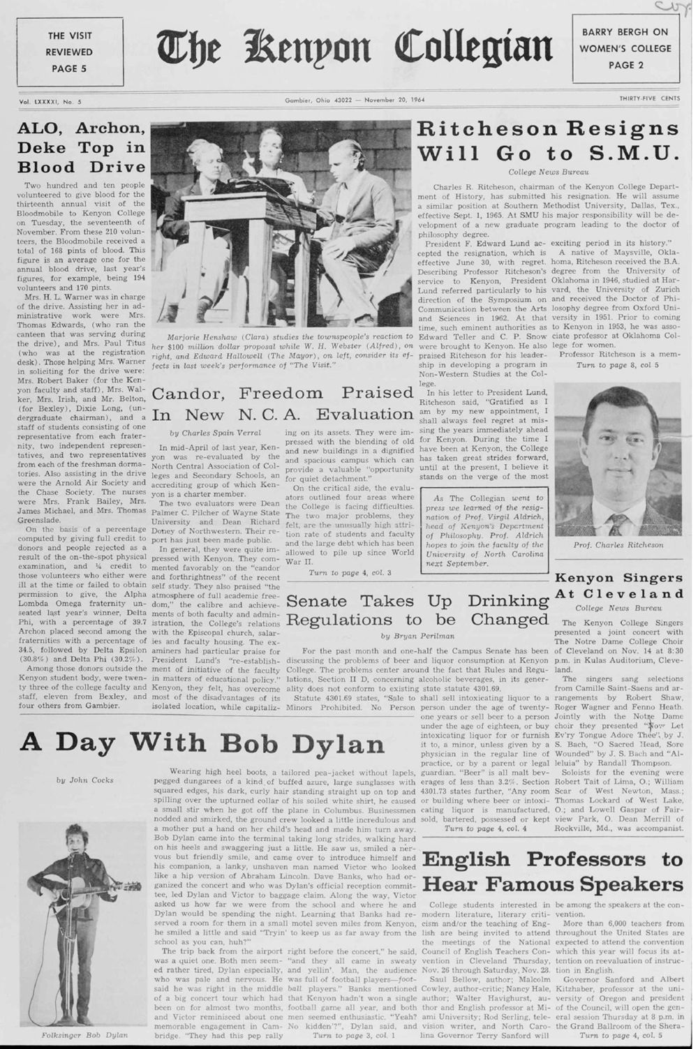 kenyon college magazine Bob Dylan front cover