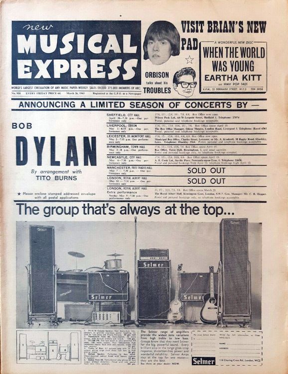 New Musical Express Bob Dylan front cover 26 March 1965