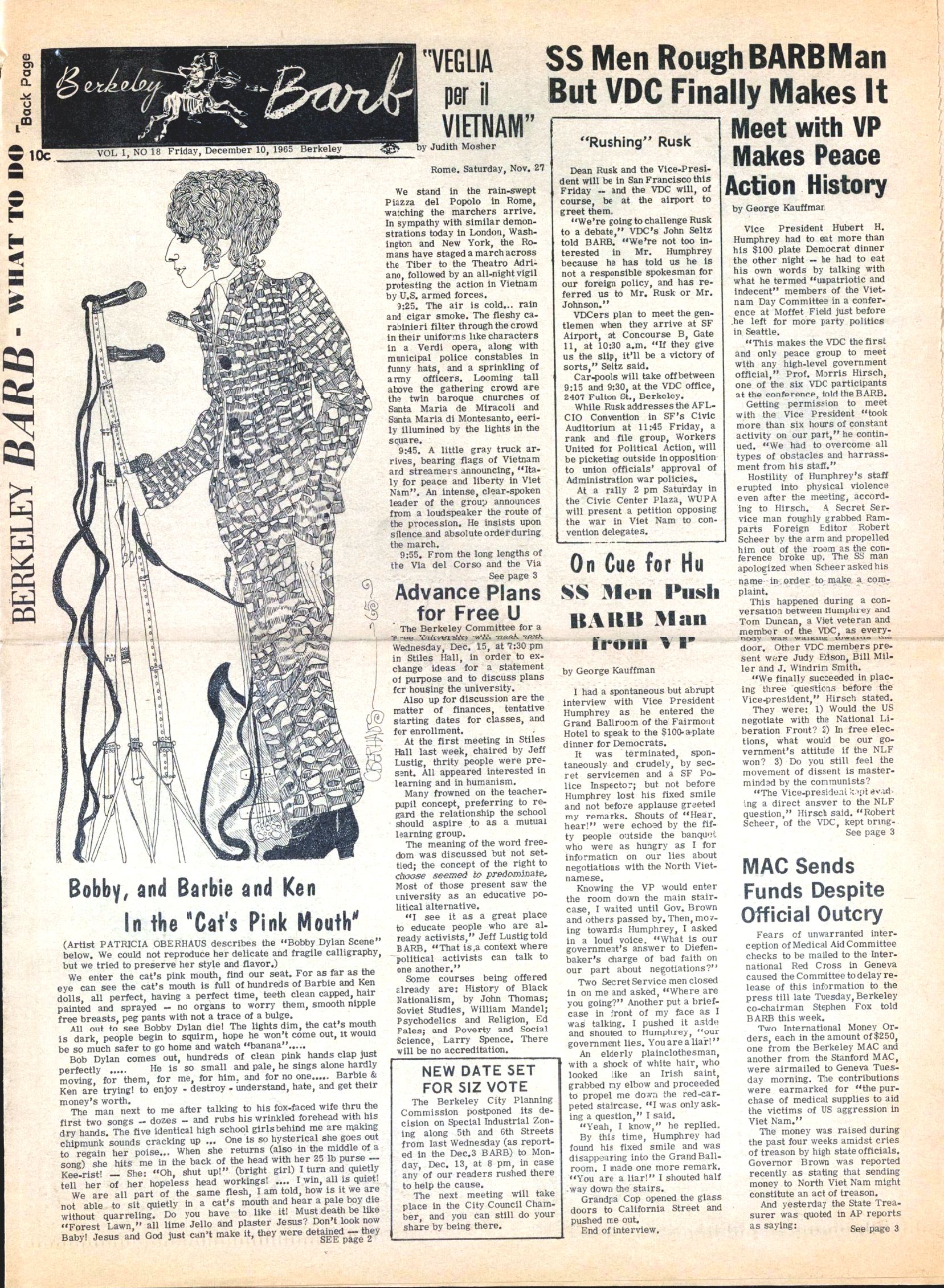 berkeley barb magazine Bob Dylan front cover