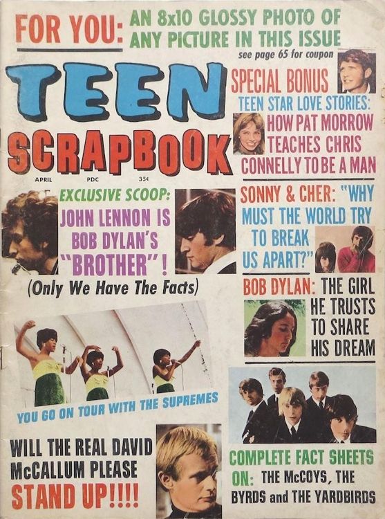 teen scrapbook April 1966 magazine Bob Dylan front cover