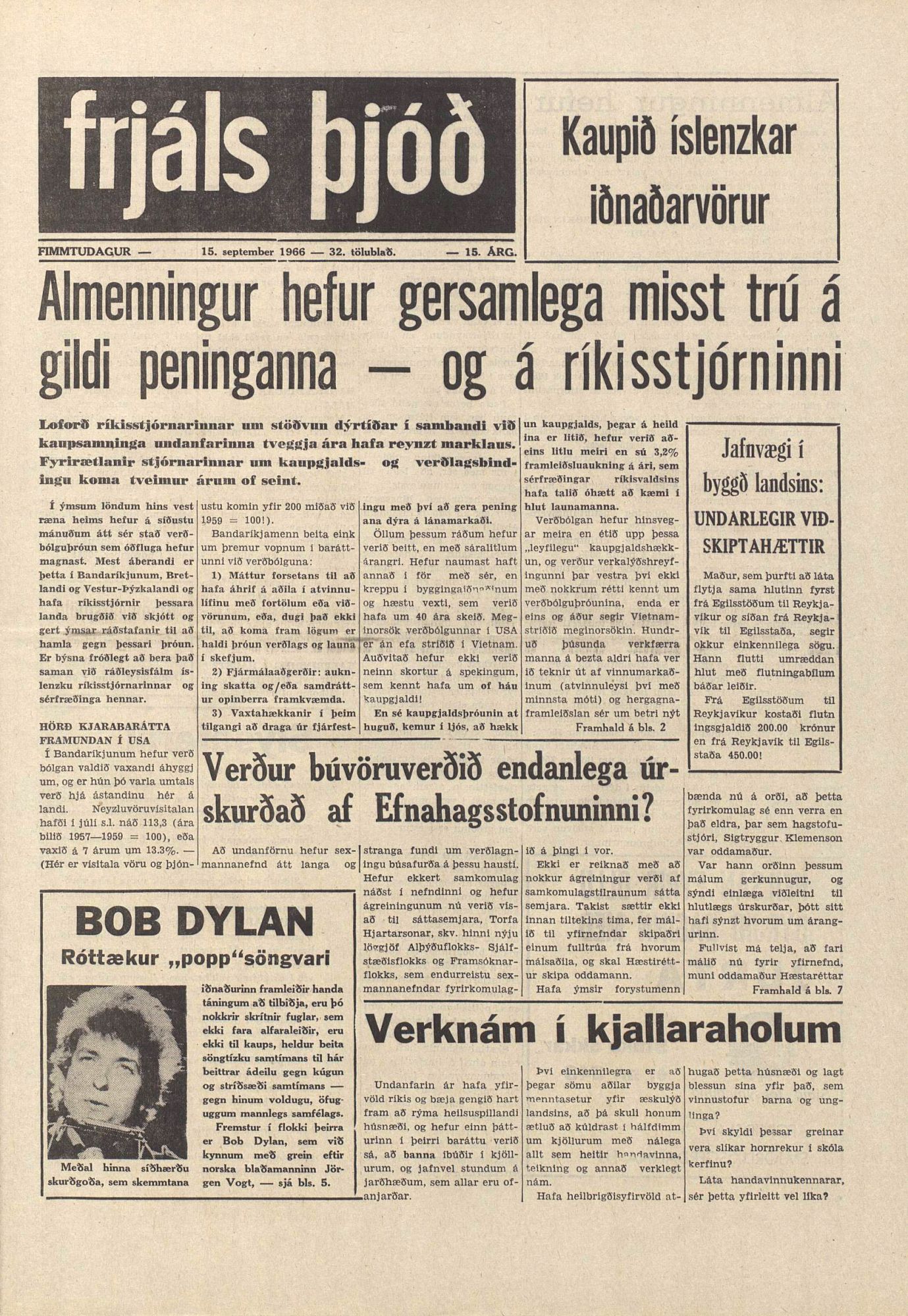 frjals bjod iceland magazine Bob Dylan front cover
