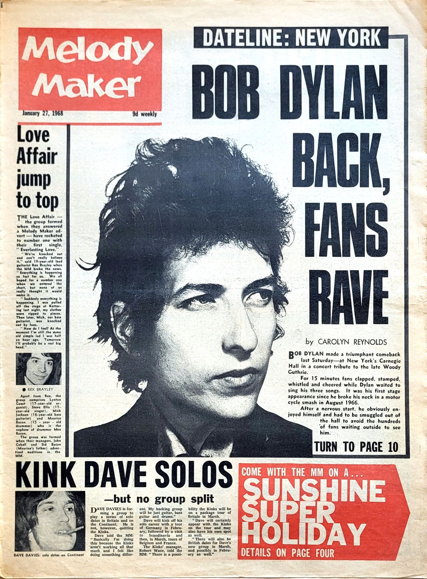 Melody Maker 27 April 1968 </p>Bob Dylan front cover