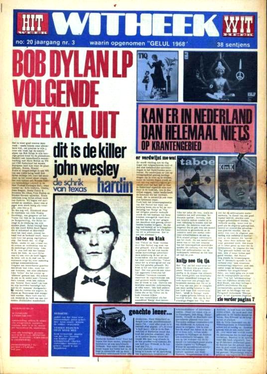 hitweek #20 1968 02 magazine Bob Dylan front cover