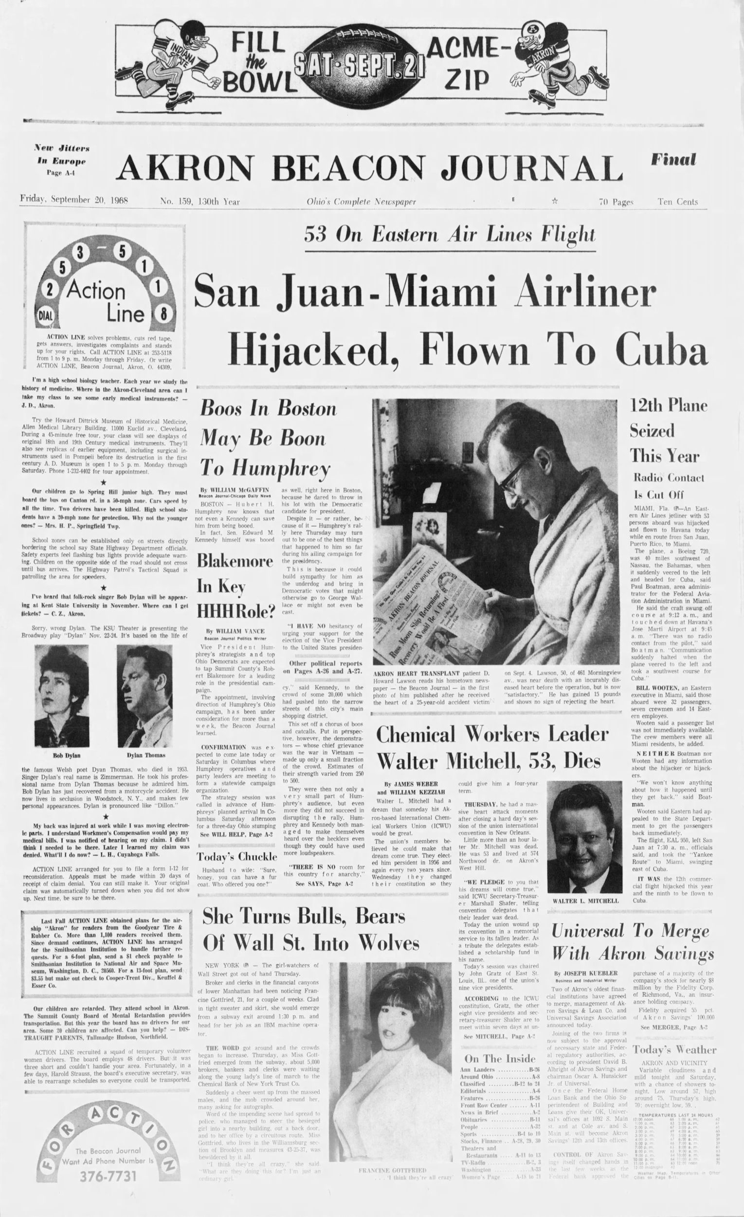 akron beacon journal Bob Dylan front cover